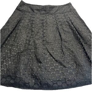 Ann Taylor  Cotton Black Eyelet Lace A-Line‎ Lined Skirt Sz 6P Romantic Boho